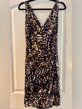 Lauren by Ralph Lauren Sleeveless V-Neck Leopard Dress in Brown, Navy&Black-Sz8